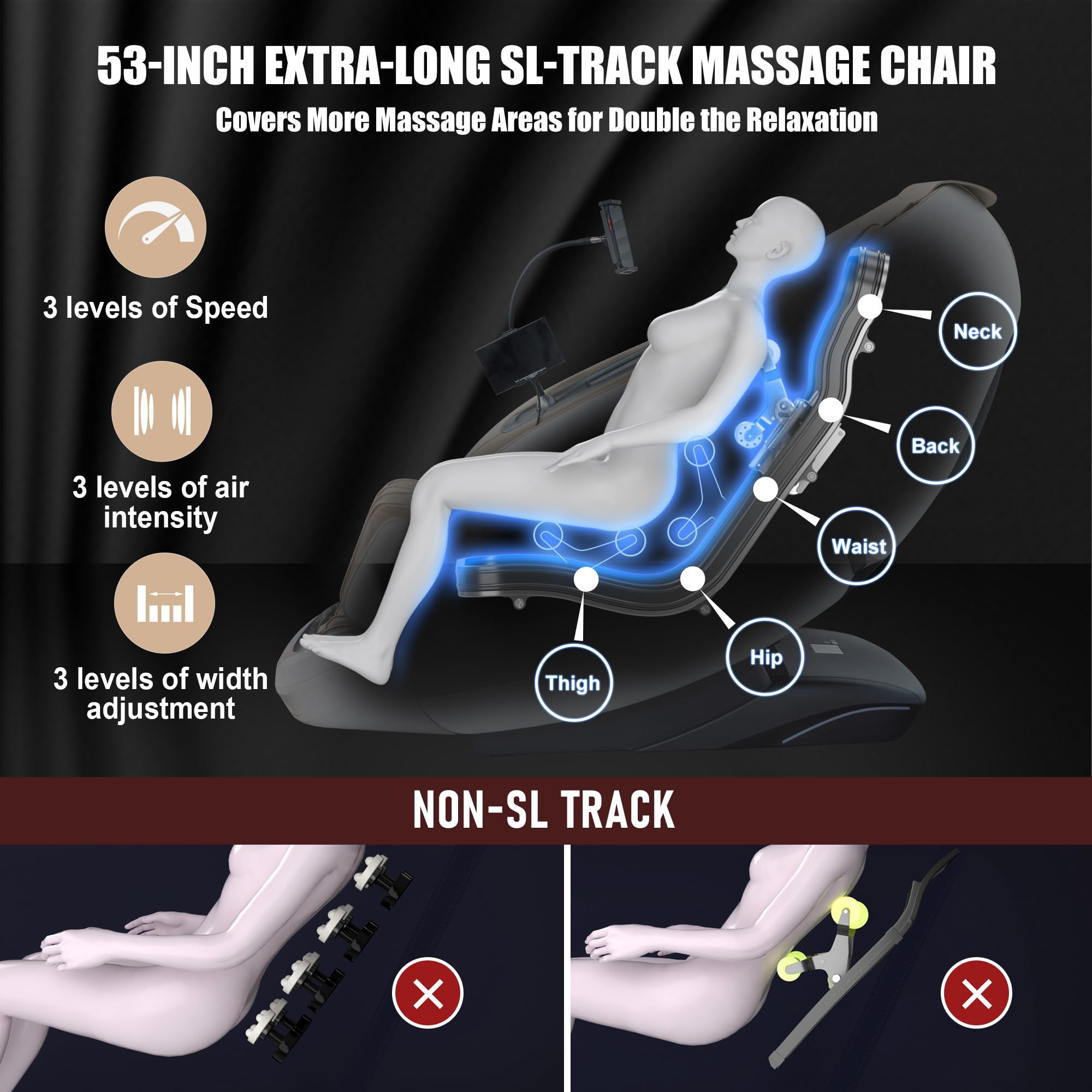 Notired massage chair AI voice control and Bluetooth for effortless operation.