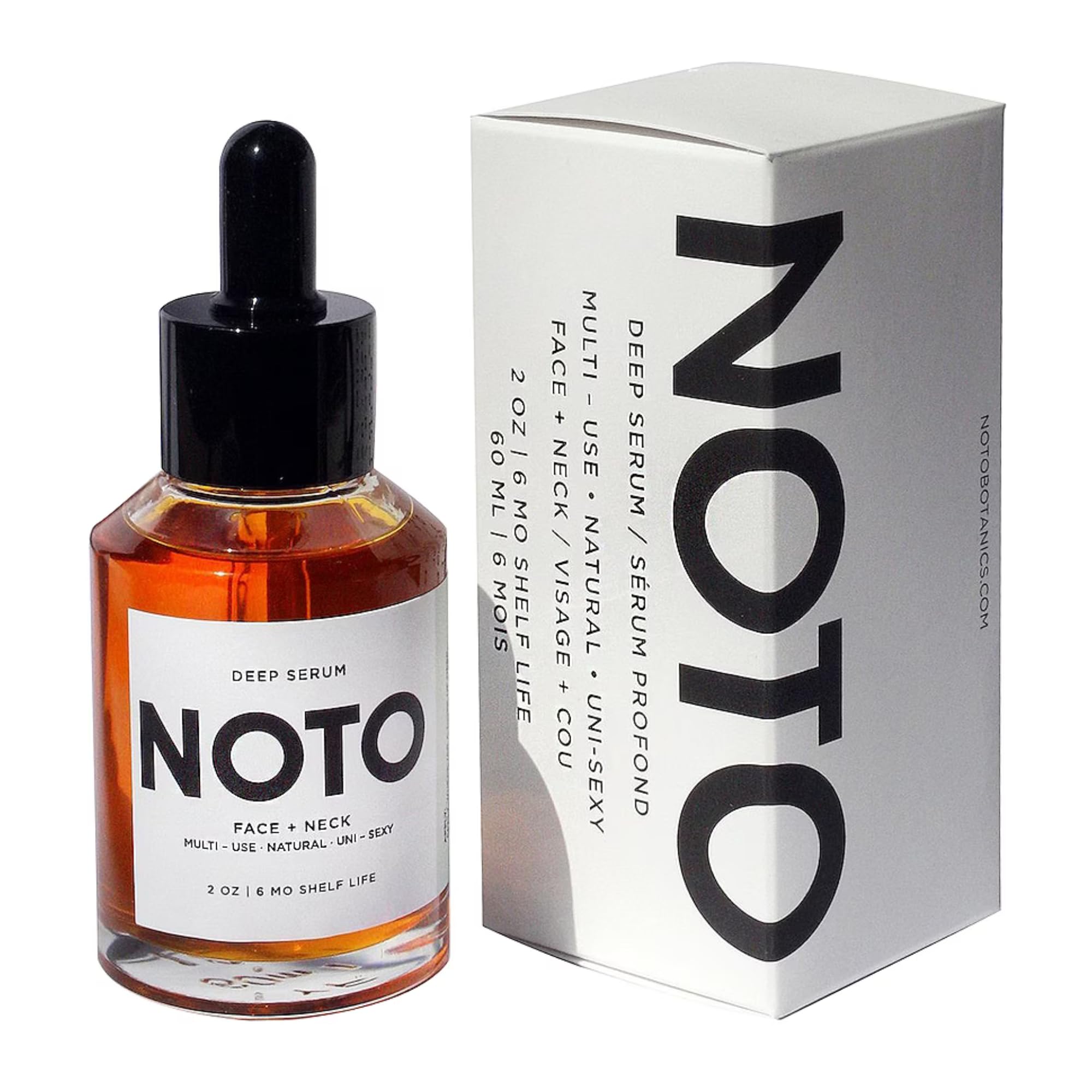 NOTO Botanics Natural Deep Serum dropper releasing nourishing oil.