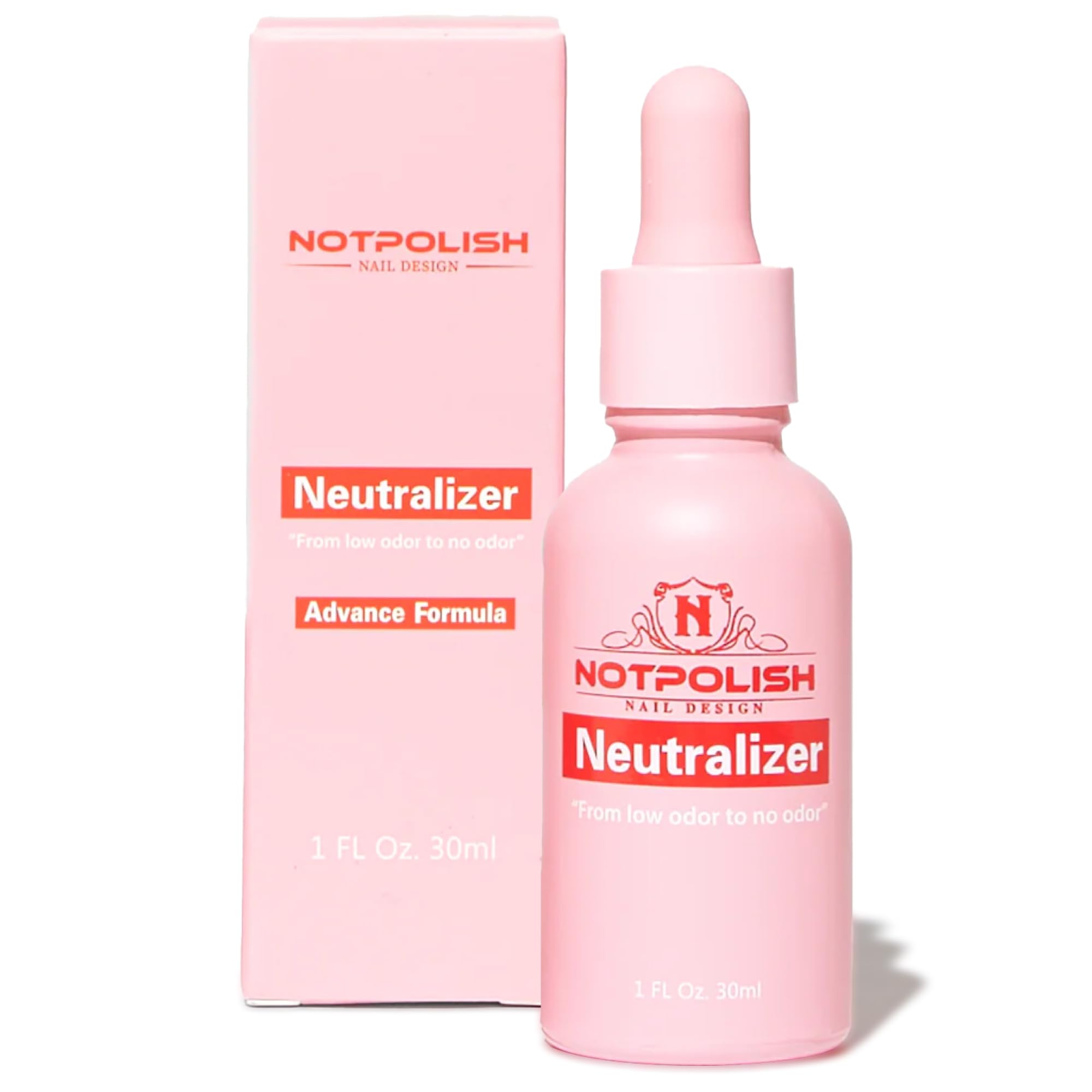 Notpolish Neutralizer peach-scent bottle reduces monomer odor during nails.