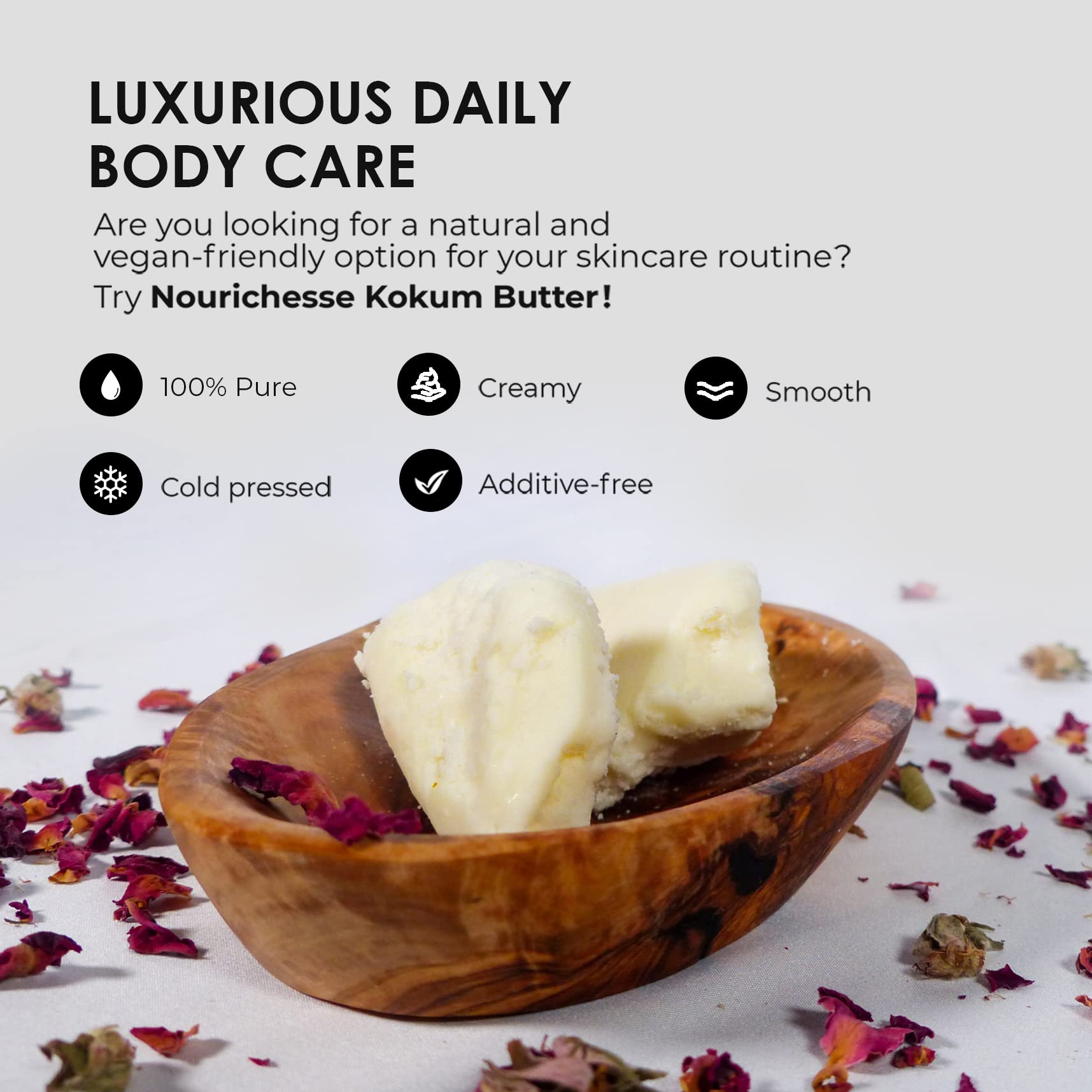 Nourichesse Kokum Butter applied to skin for hydration and nourishment.