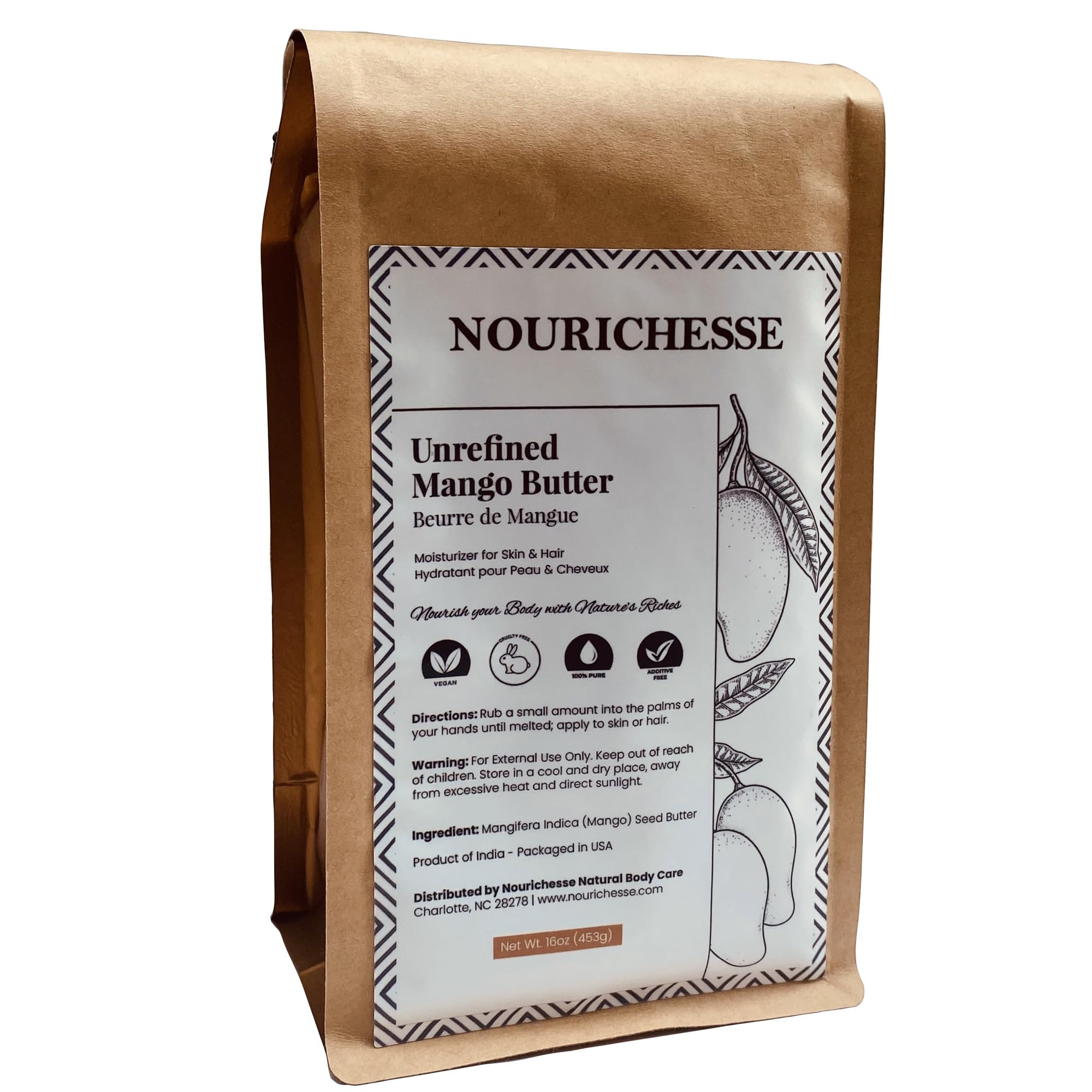 Nourichesse mango butter block 16oz, pure and natural for daily moisturizing
