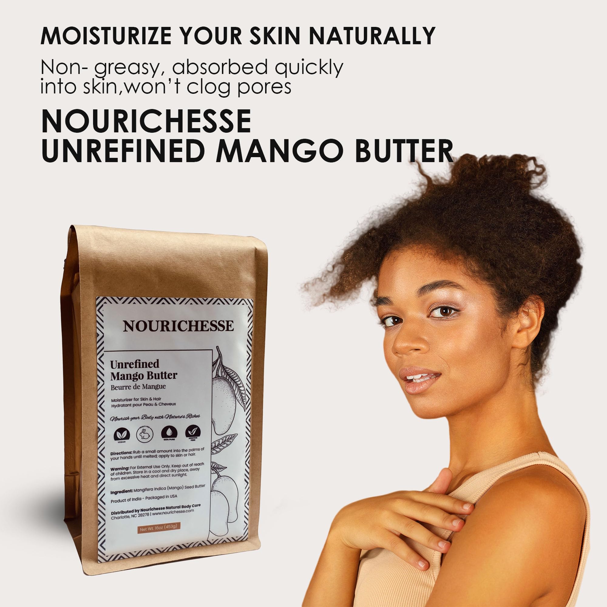 Nourichesse mango butter jar highlights premium packaging and consistency