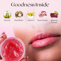 Nourish Mantra Beetroot Rose Lip Balm application on lips for smooth base