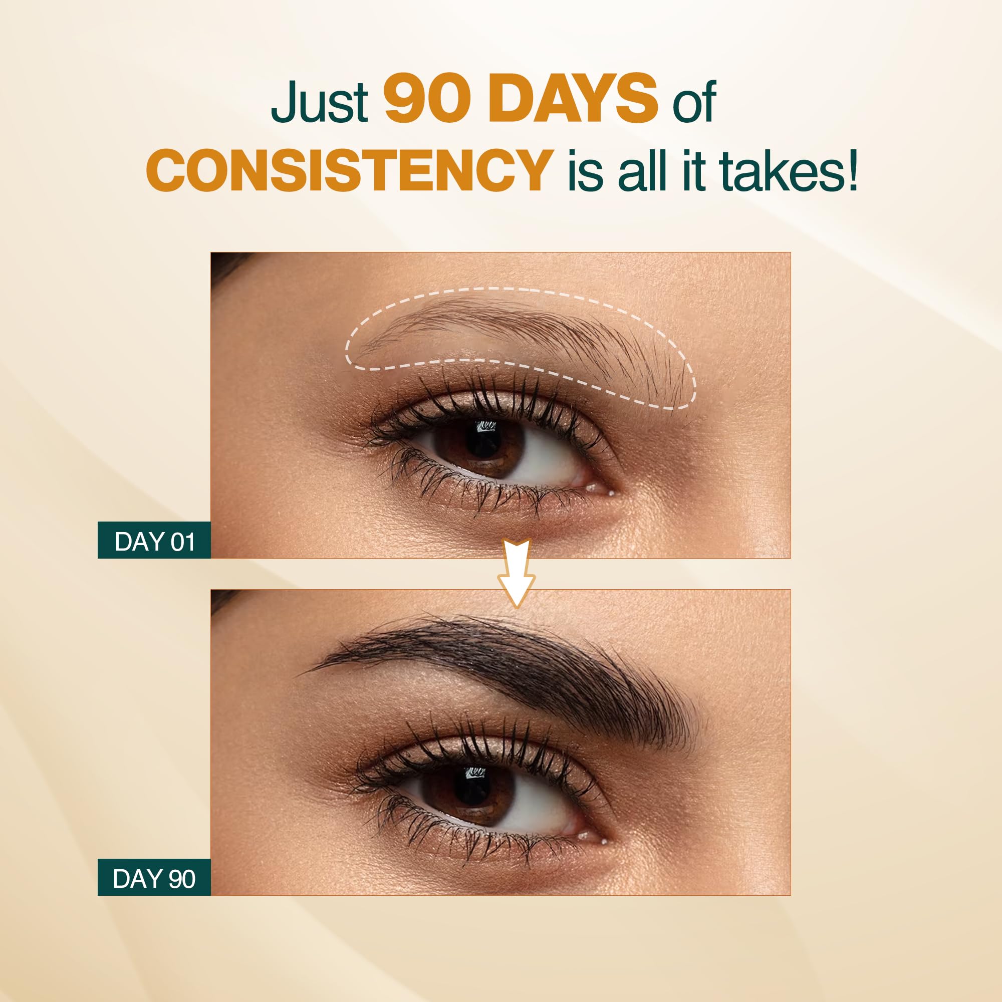 Nourish Mantra Eyebrow Growth Serum ingredients panel emphasizes key actives for brows