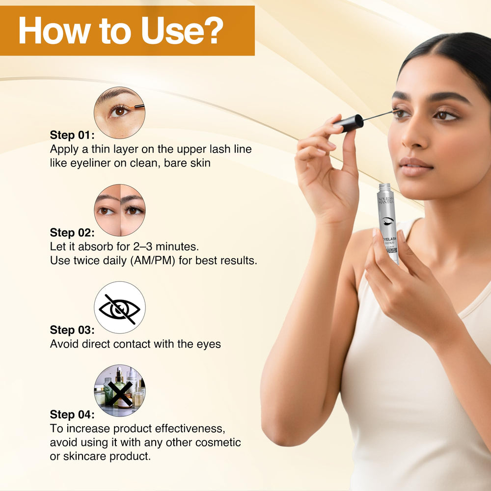 Nourish Mantra Eyelash Growth Serum featuring Aloe Vera for soothing care and comfort.