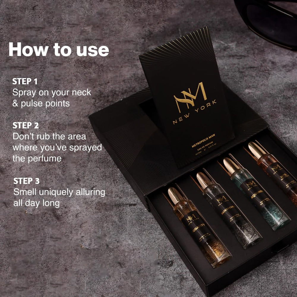 NOURISH MANTRA NM New York Metropolis Man travel-ready 15 ml bottles in case
