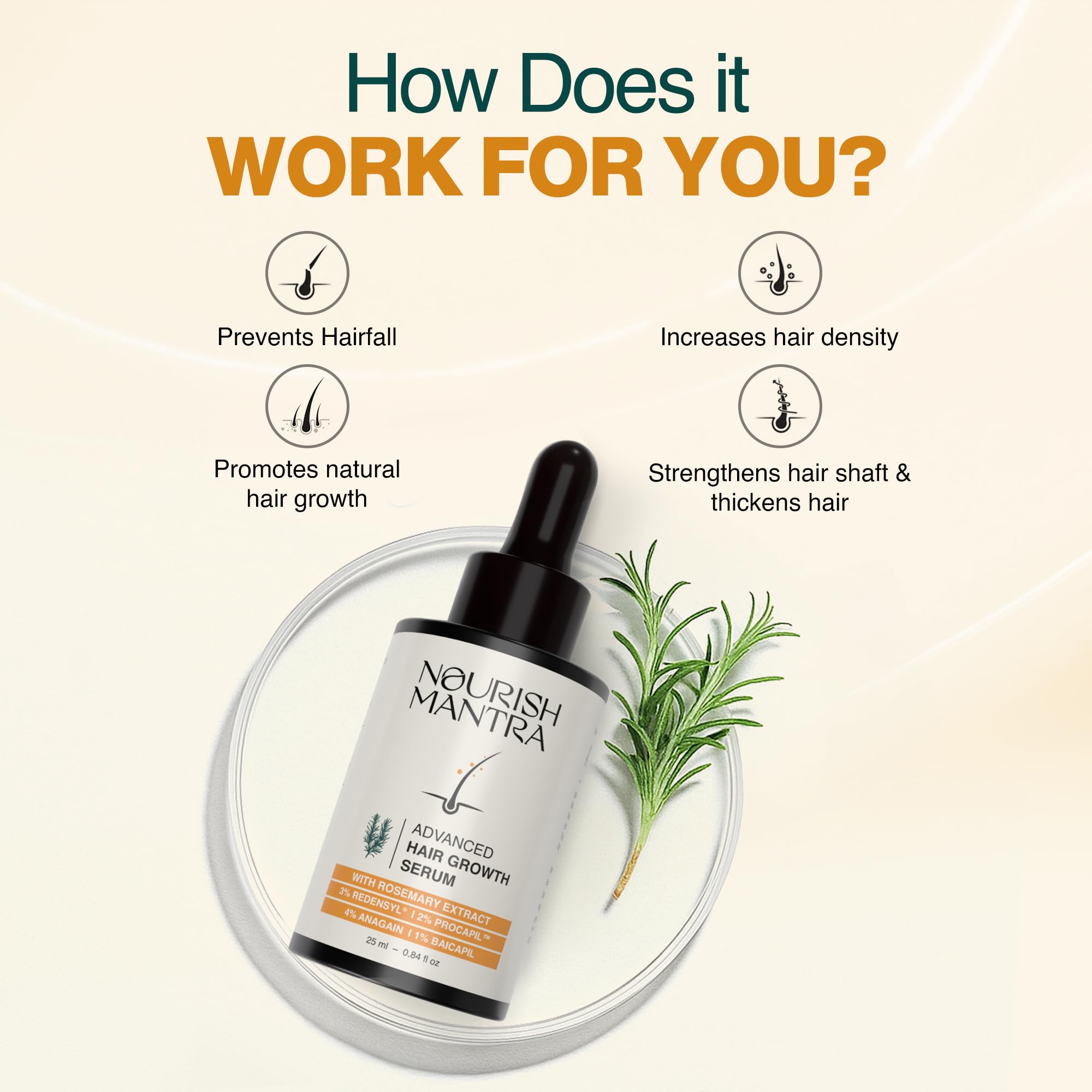 Nourish Mantra serum bottle pump ready for daily scalp application.