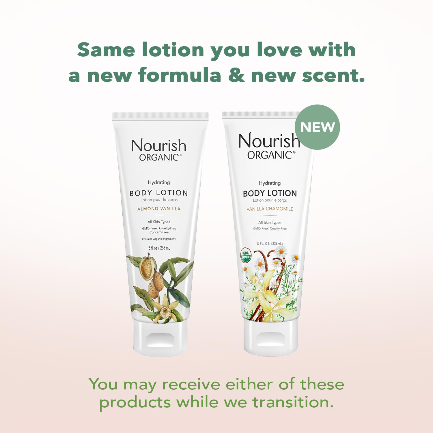 Nourish Organic Almond Vanilla lotion dispense enables easy one-hand use.