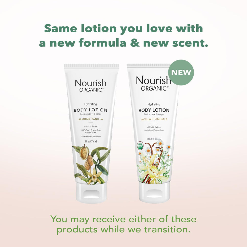 Nourish Organic Almond Vanilla lotion dispense enables easy one-hand use.