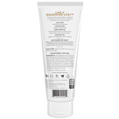 Nourish Organic Almond Vanilla lotion label shows vegan, cruelty-free skincare.
