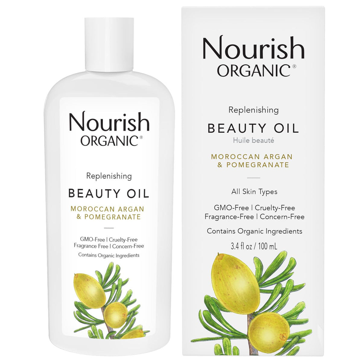 Nourish Organic Beauty Oil bottle pour for daily hydration.