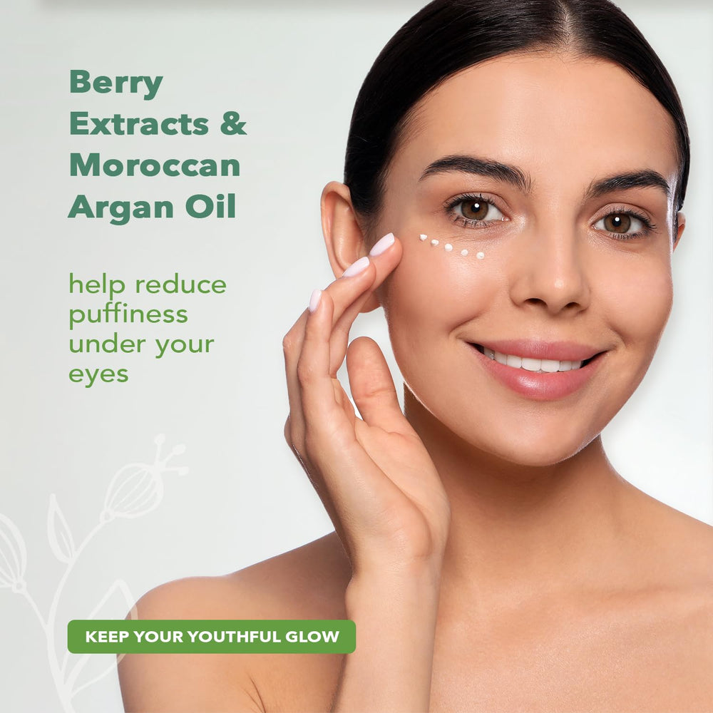 Nourish Organic Eye Treatment being applied under eye during routine.