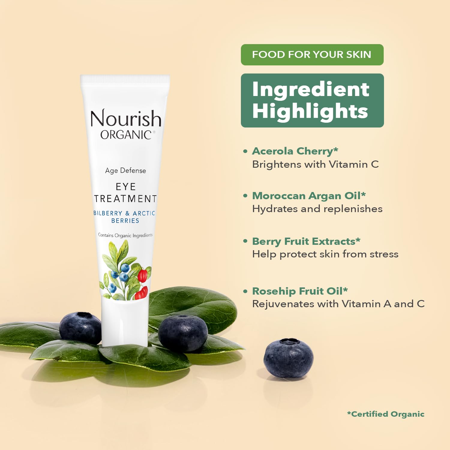 Nourish Organic Eye Treatment washable cotton round included for easy cleansing.