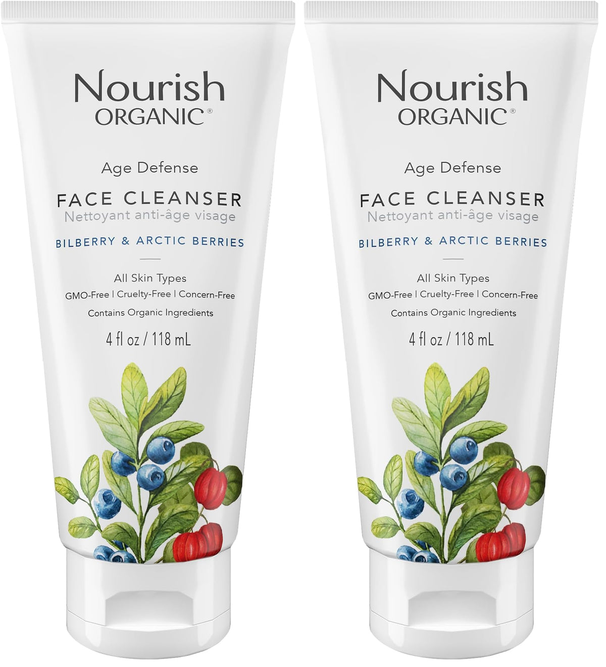 Nourish Organic Face Cleanser bottle 4oz for hydrating, anti-aging cleanse.