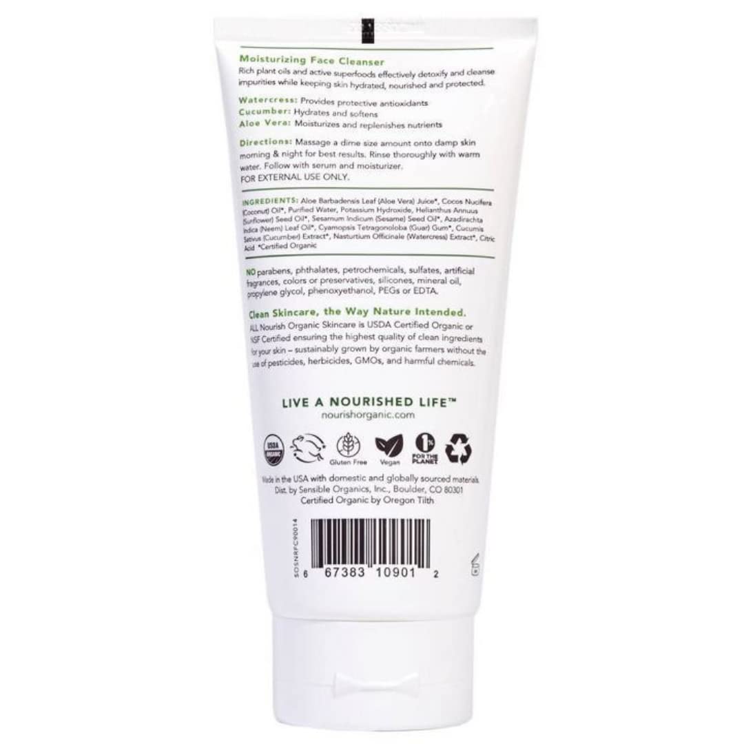 Nourish Organic face cleanser foam closeup – gentle lather with skin-nourishing oils.
