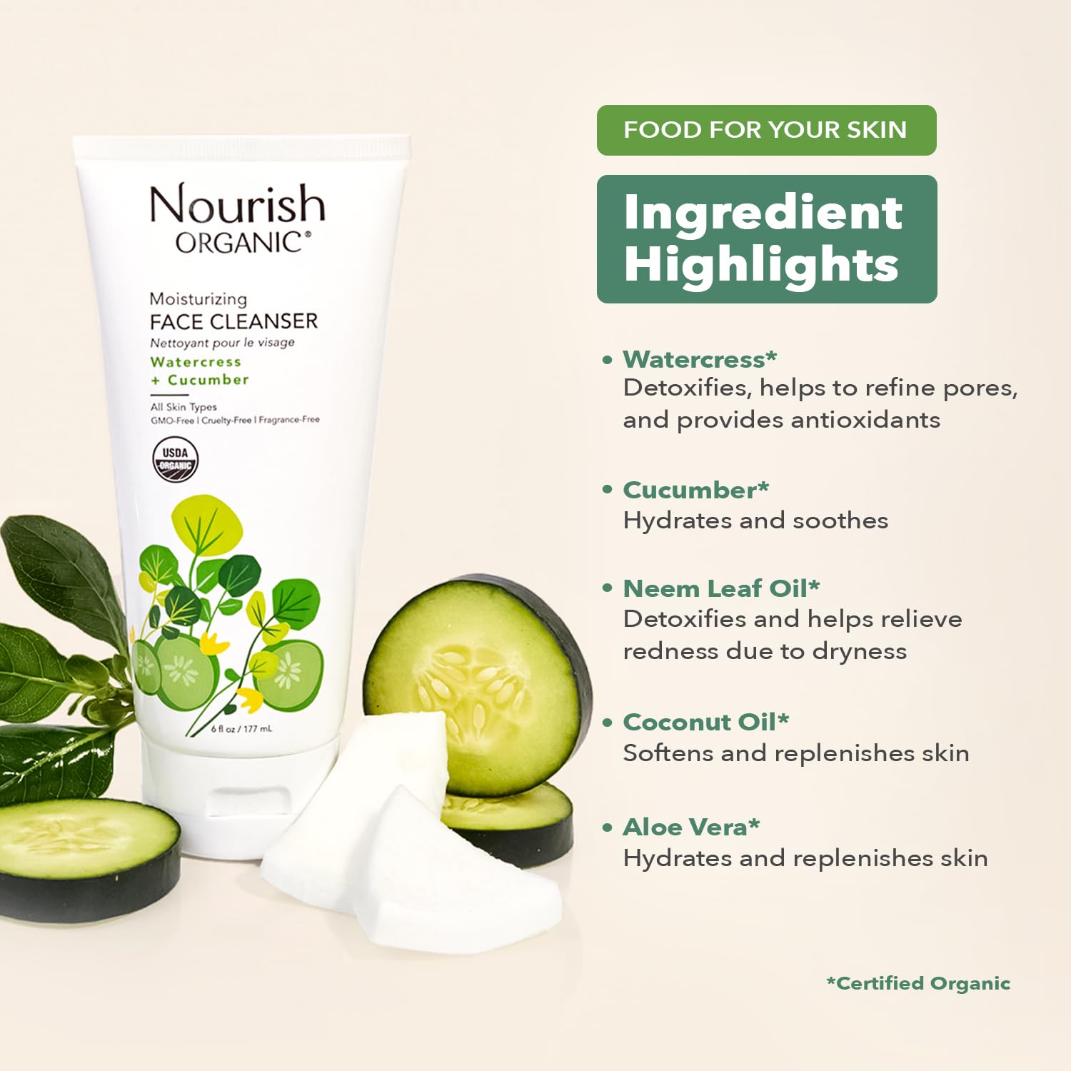 Nourish Organic packaging box – eco-friendly, fragrance-free skincare.