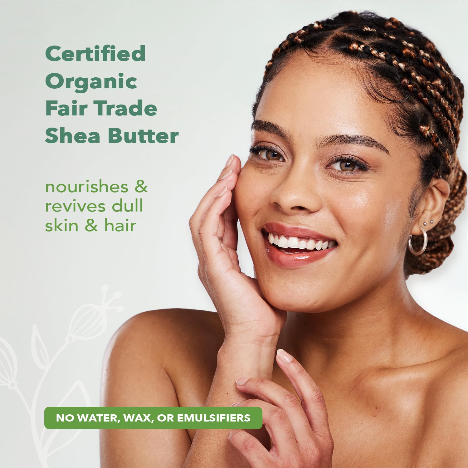 Certified organic ingredients highlight in Nourish Organic Shea Butter formula.