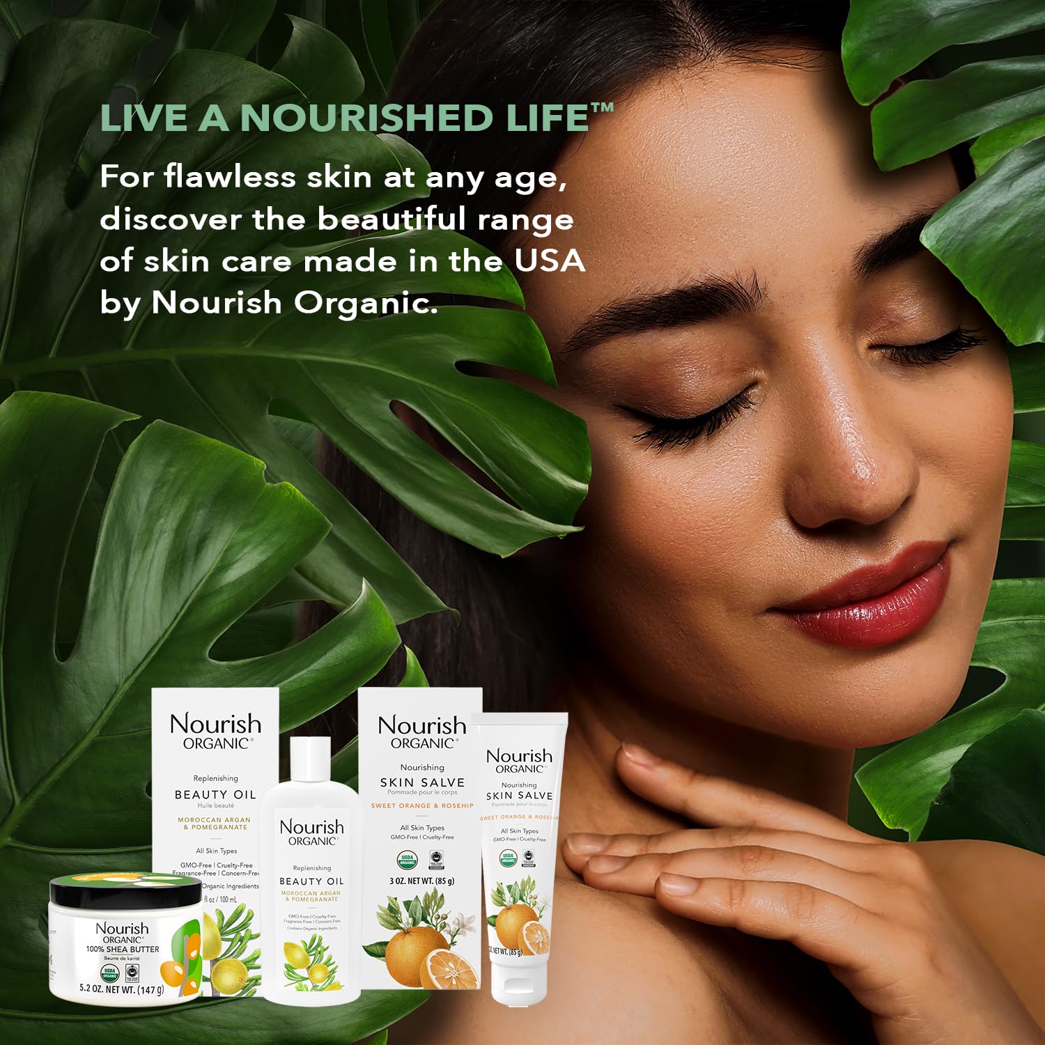Packaging and fair trade sourcing emphasized for Nourish Organic Shea Butter.