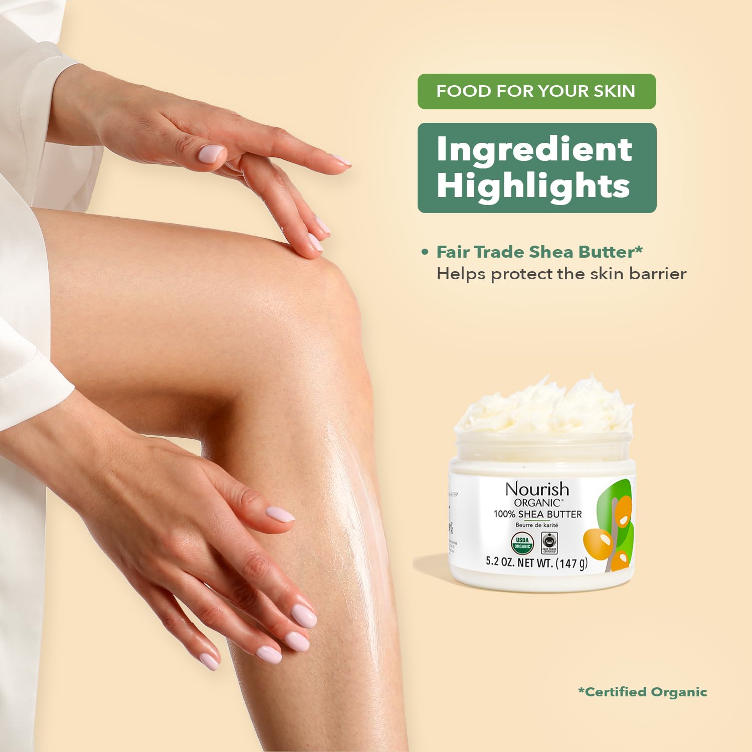 Includes a washable cotton round for easy face care with Nourish Organic Shea Butter.