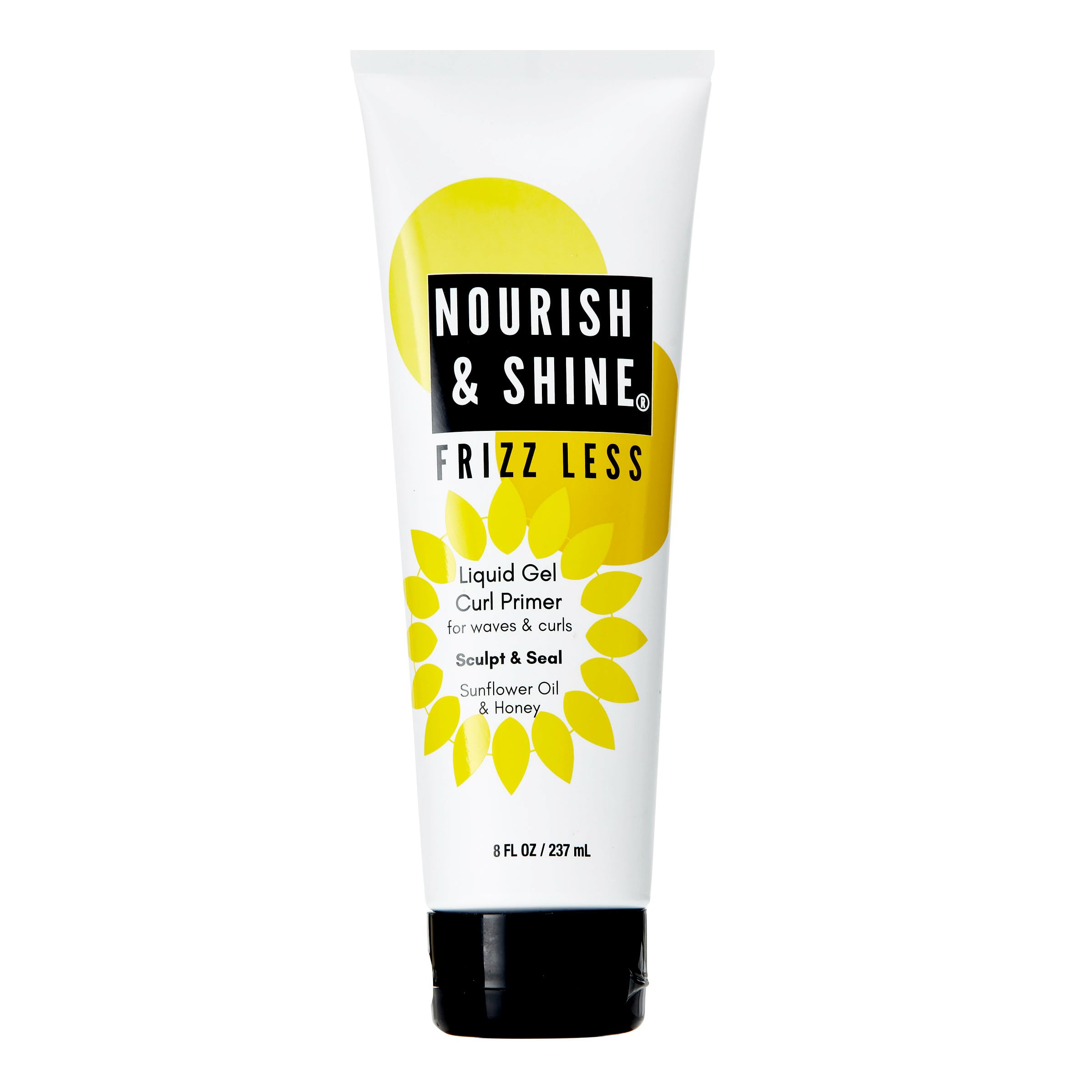 Nourish & Shine Frizz Less Gel Primer bottle pour offers lightweight hydration for waves and curls