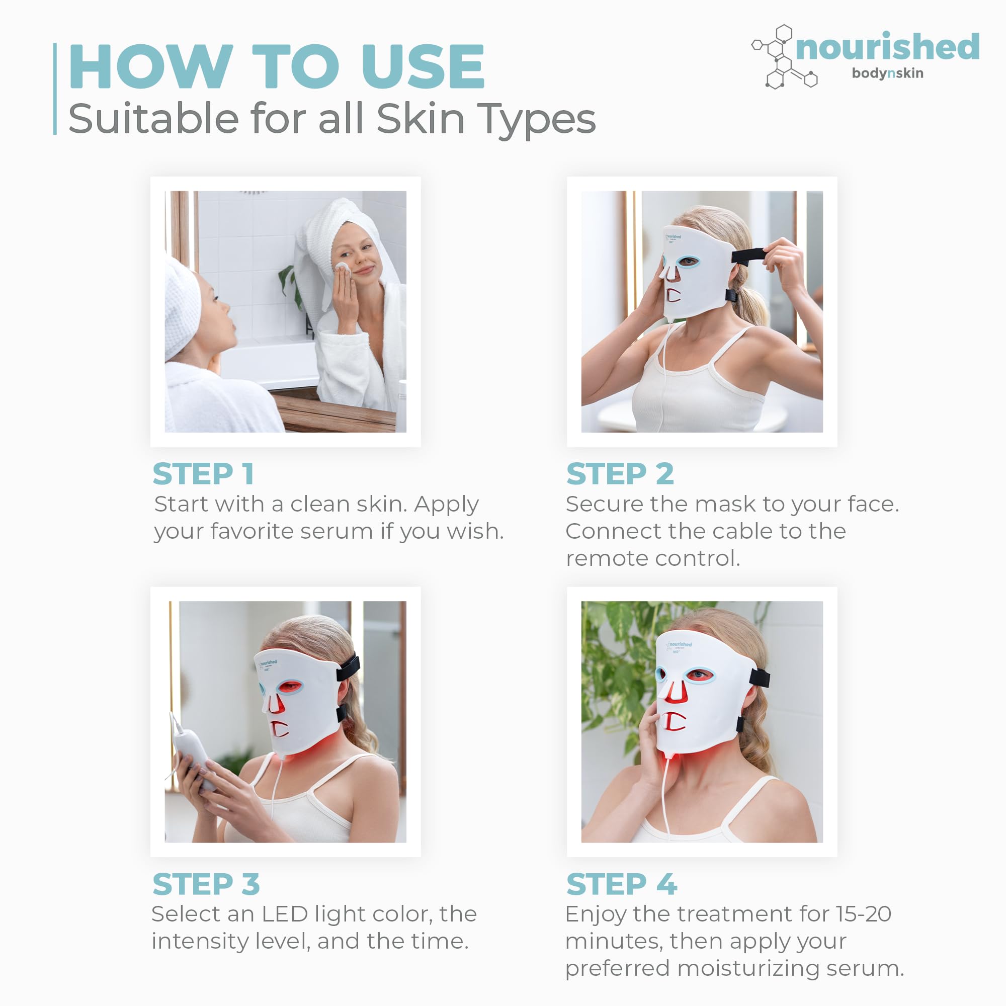 Nourished Bodynskin portable LED mask with rechargeable remote for travel