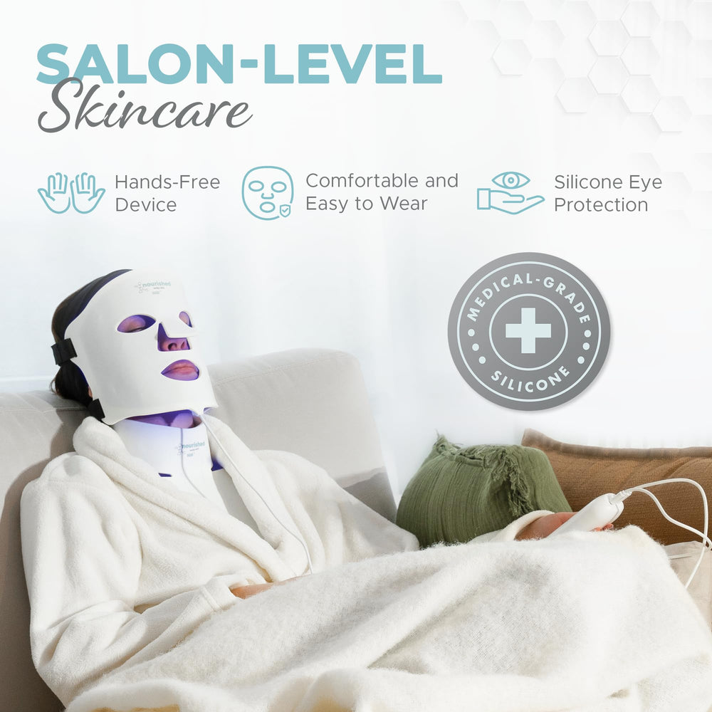 Nourished Bodynskin compact mask with remote enables easy at-home sessions.