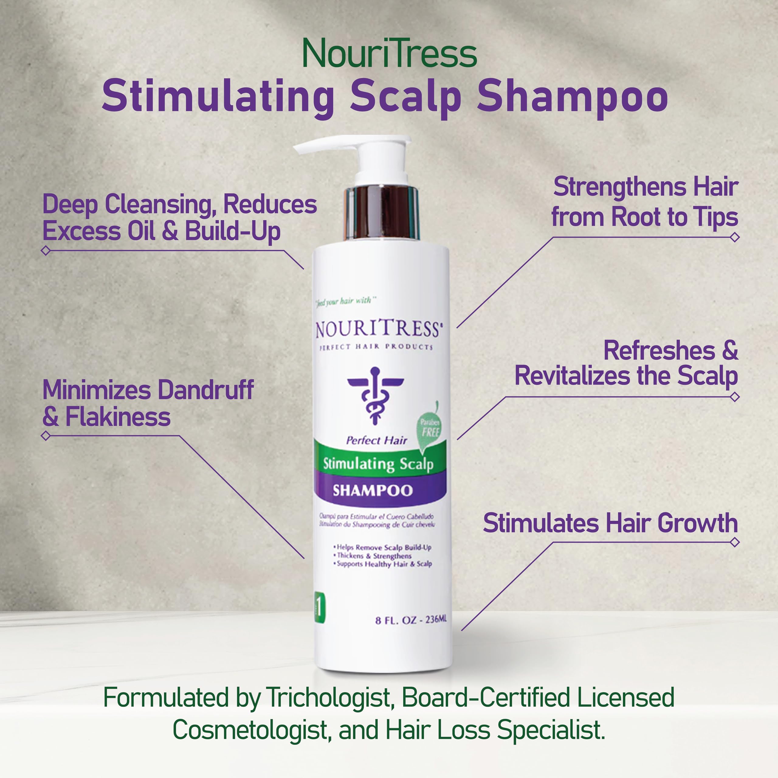 NouriTress Stimulating Scalp Shampoo foaming lather delivers deep-clean feel