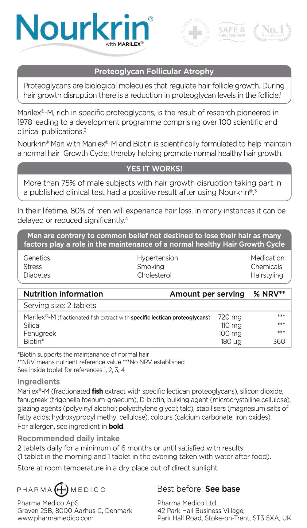 Nourkrin Man 180 tablets close-up bottle, nutrient-rich daily support.