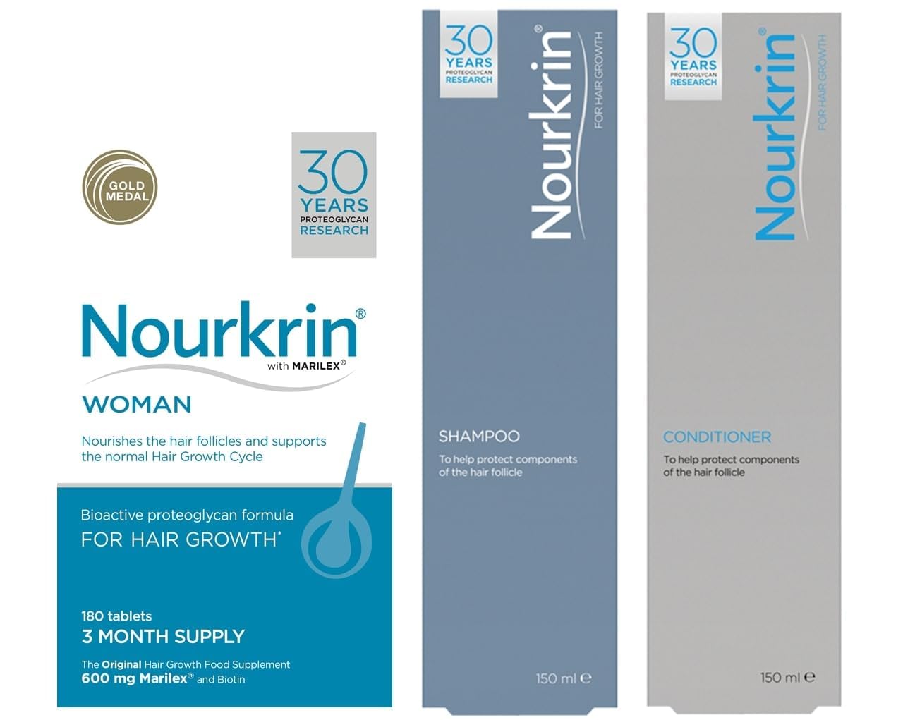 Nourkrin Woman value pack on display, complete hair nutrition solution.