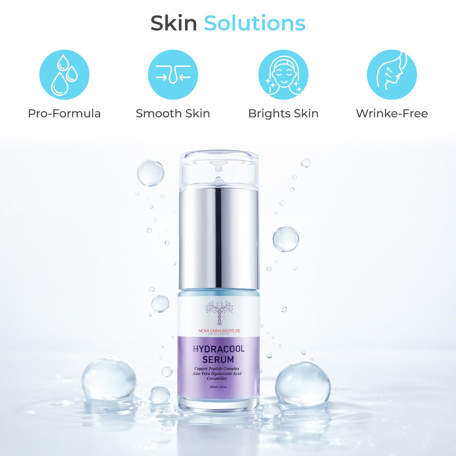 Nova Derm Institute bottle with label close-up emphasizing fragrance-free formula