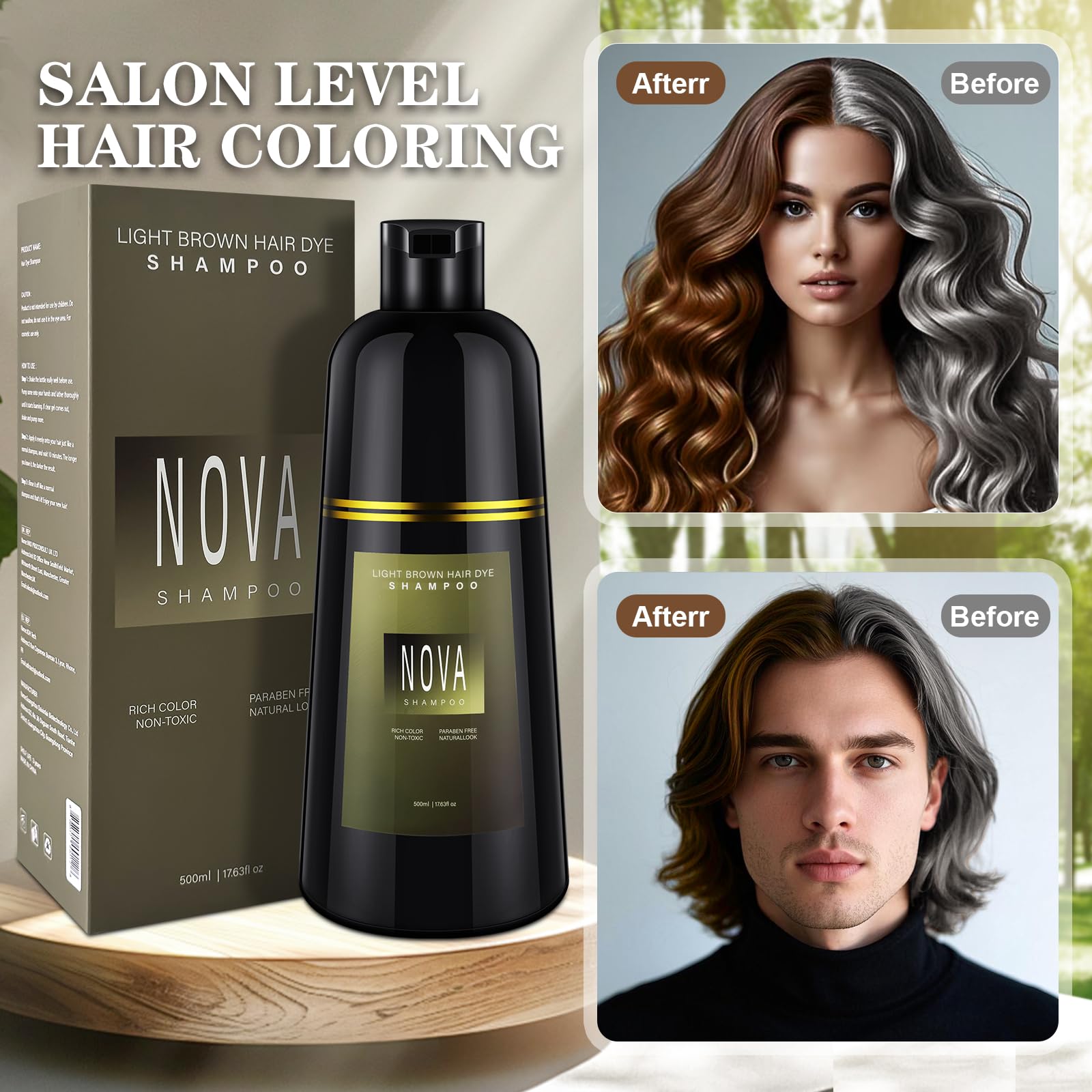 Nova Shampoo gloves-ready application shows simple, mess-free gray coverage.