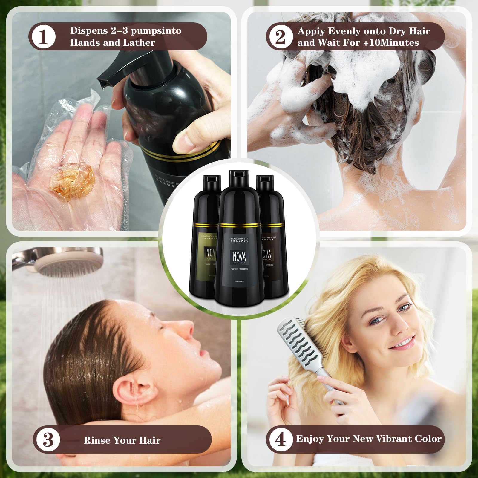 Nova Shampoo natural-botanical-formula emphasizes gentle, paraben-free color care.