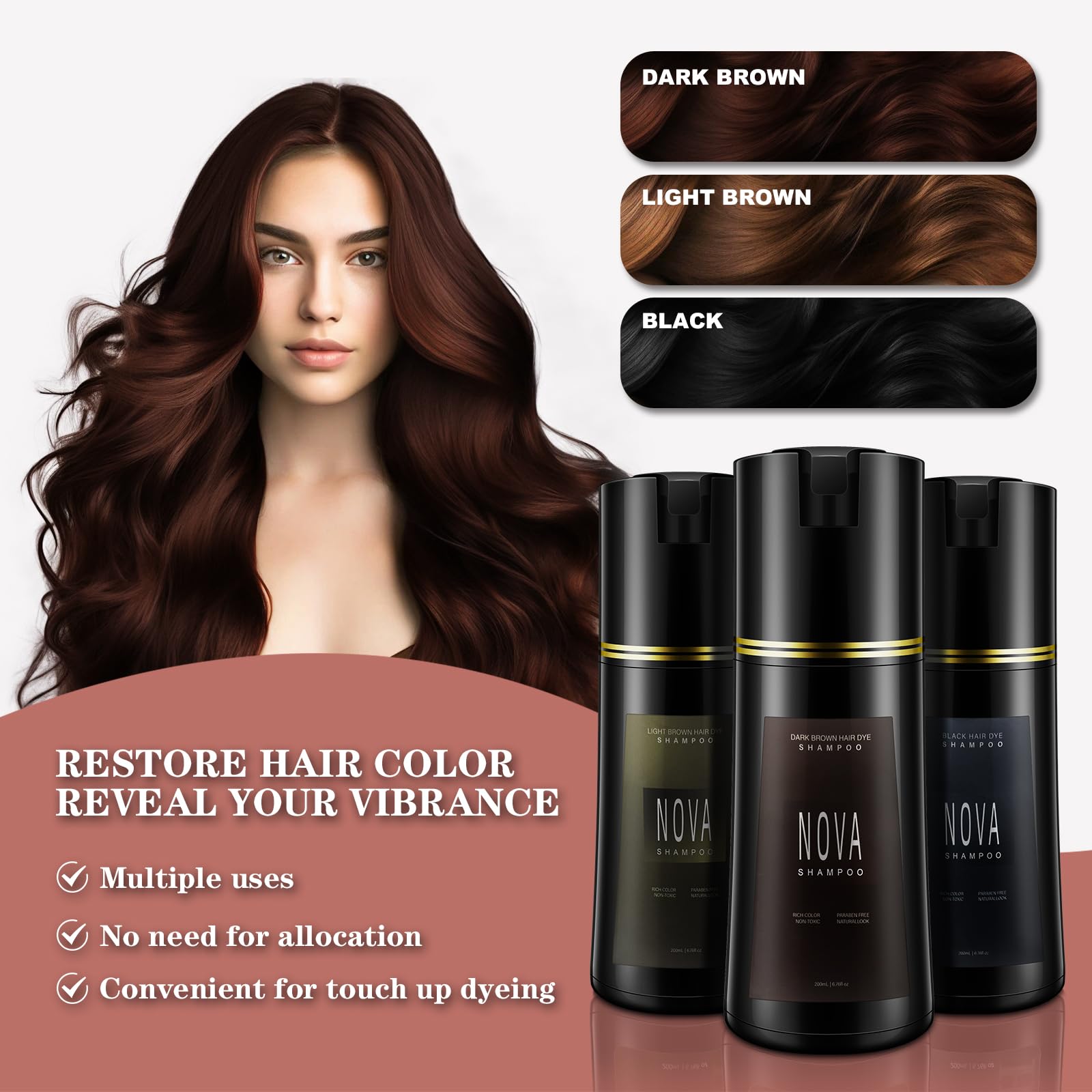 Nova Shampoo three-in-one formula detail on packaging