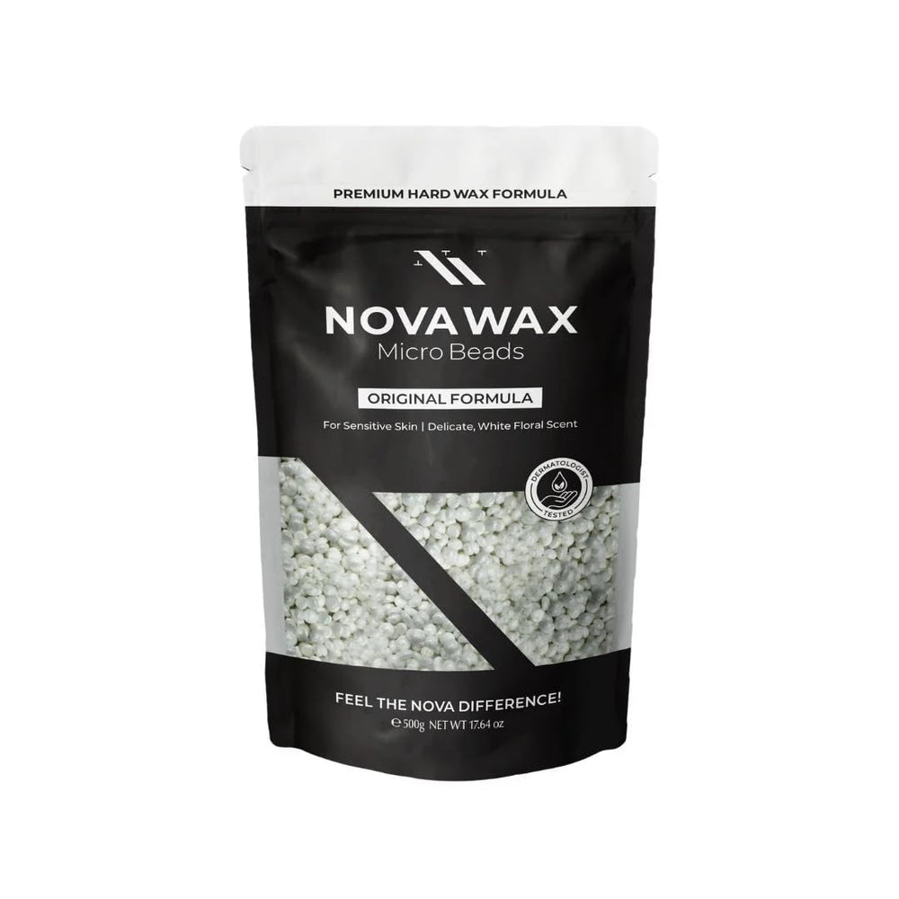 Nova Wax 500g packaging showing premium hard wax beads for home use and training