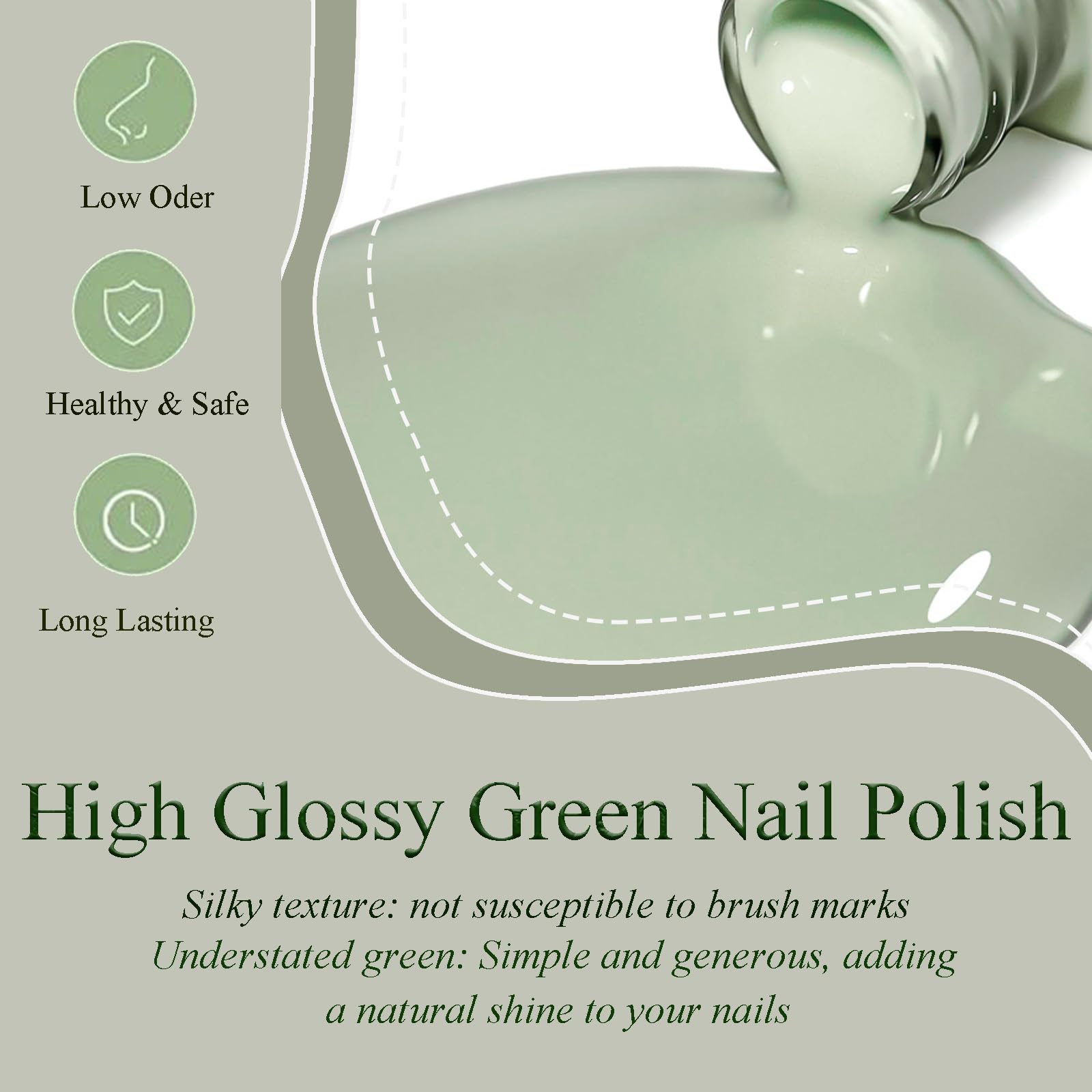 NovaCharm Sage Green polish delivers a smooth chip resistant look with proper coats.