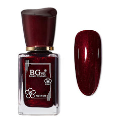 NovaCharm Shimmer Nail Polish bottle in deep burgundy, sparkling finish for stylish everyday wear.