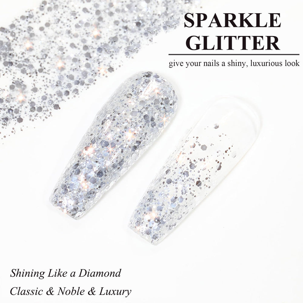 NovaCharm silver glitter nail polish brush applying smooth, even coverage