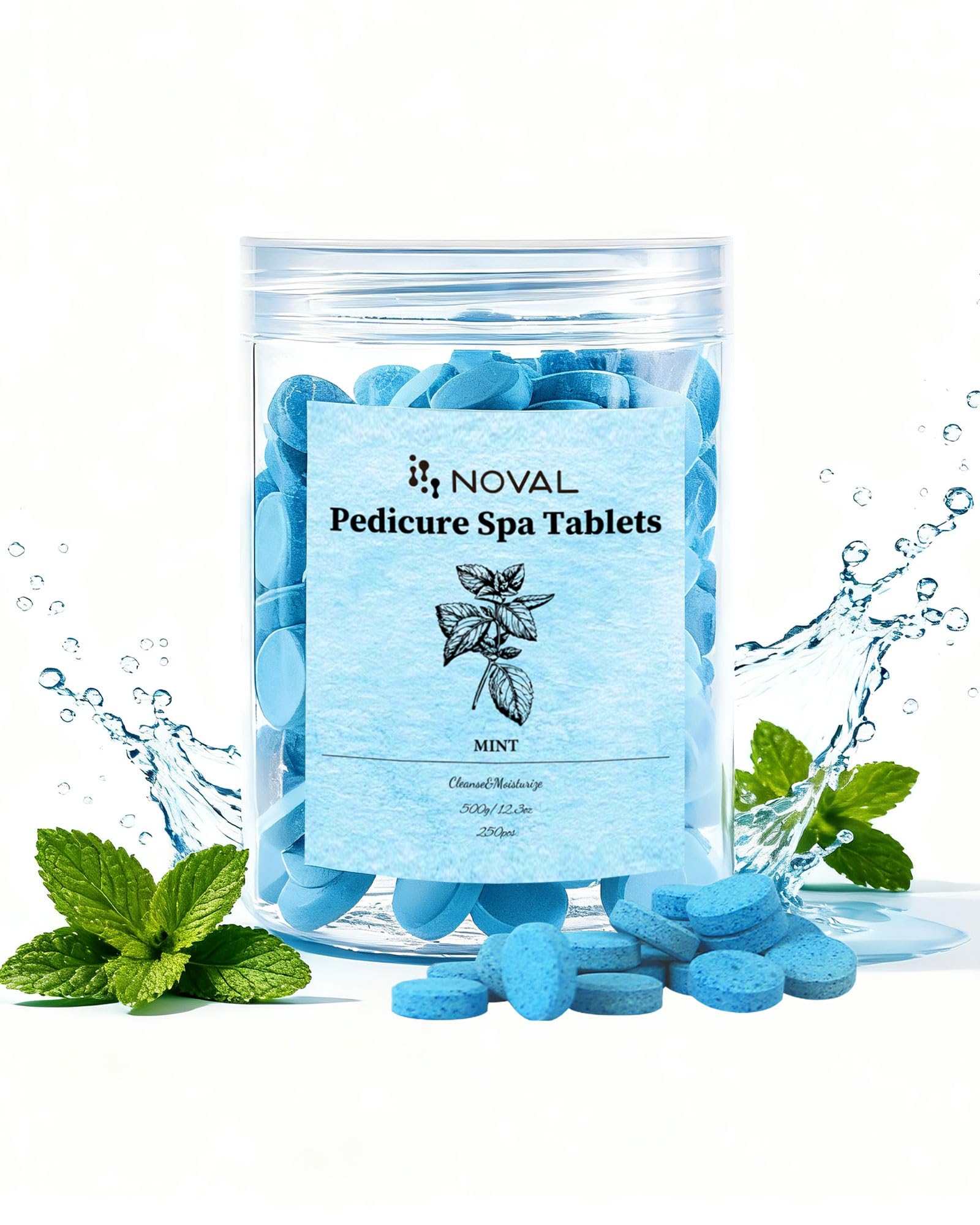 NOVAL Mint Pedicure Tablet dissolving in warm water for a refreshing foot soak
