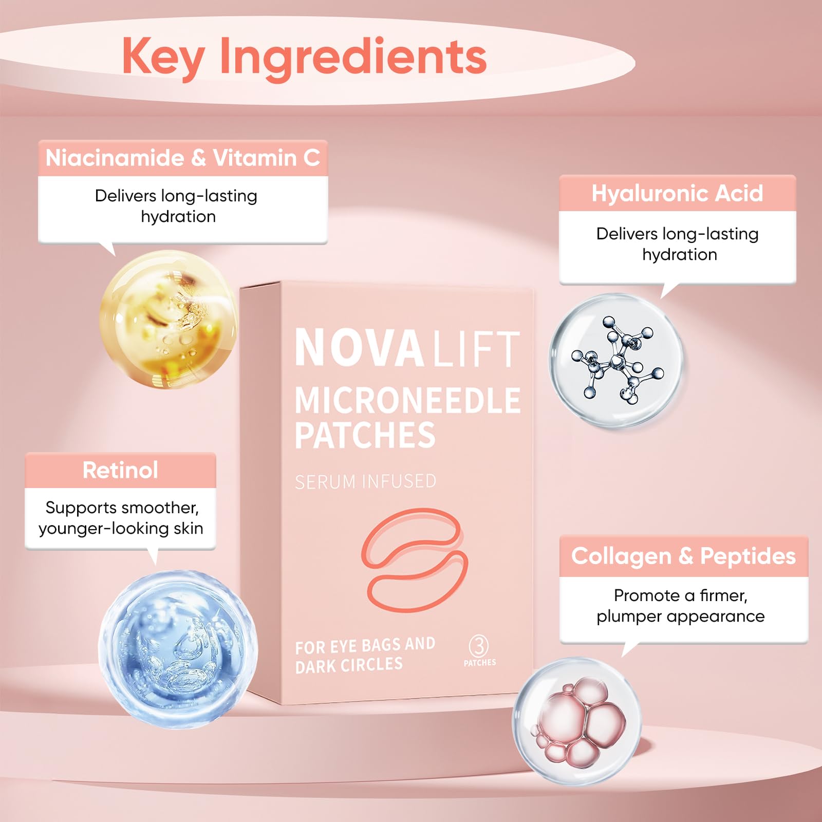 NOVALIFT Micro Eye Patches applied under-eye area for smoother, refreshed skin