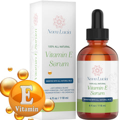 Nova Lucia Vitamin E Oil bottle ready to pour for fast-absorbing hydration