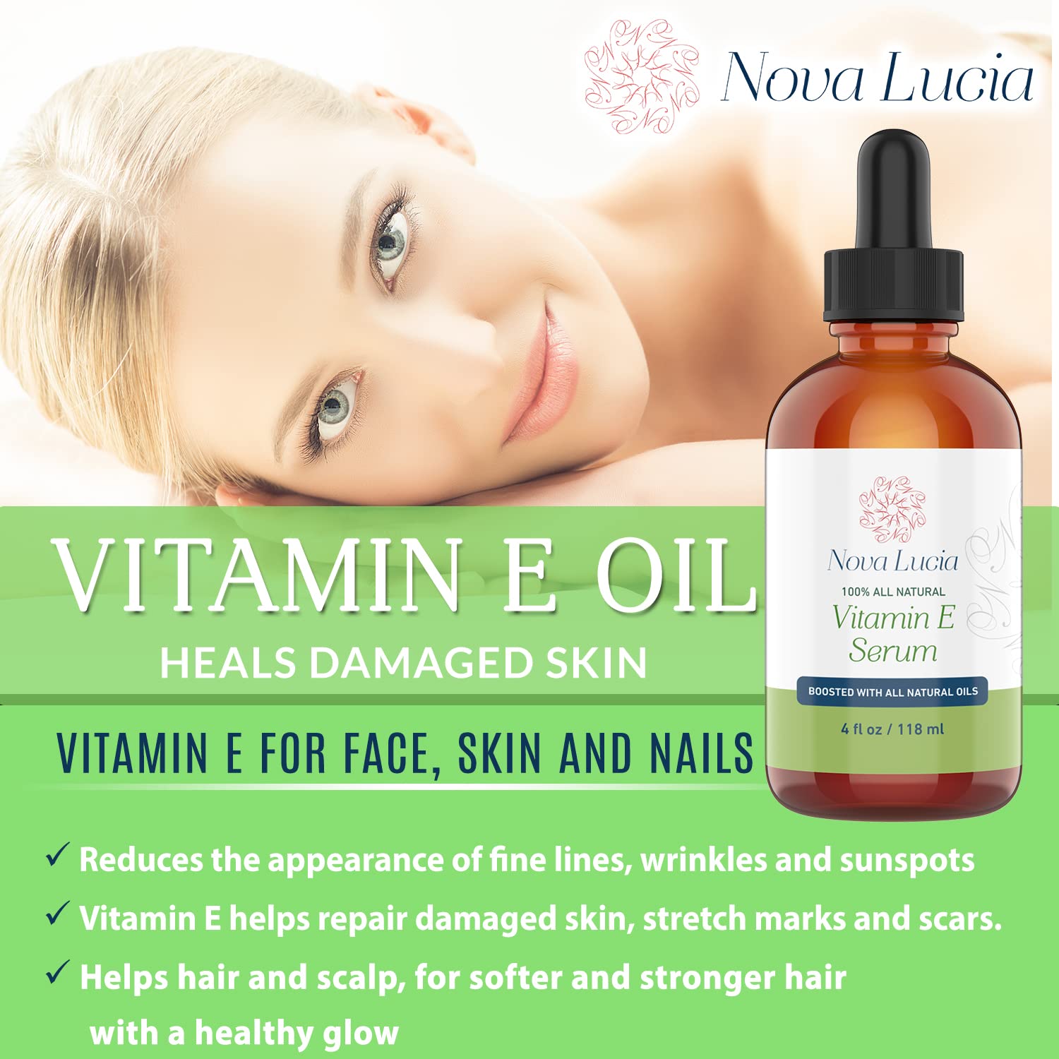 Nova Lucia Vitamin E Oil applying to scar area and stretch marks