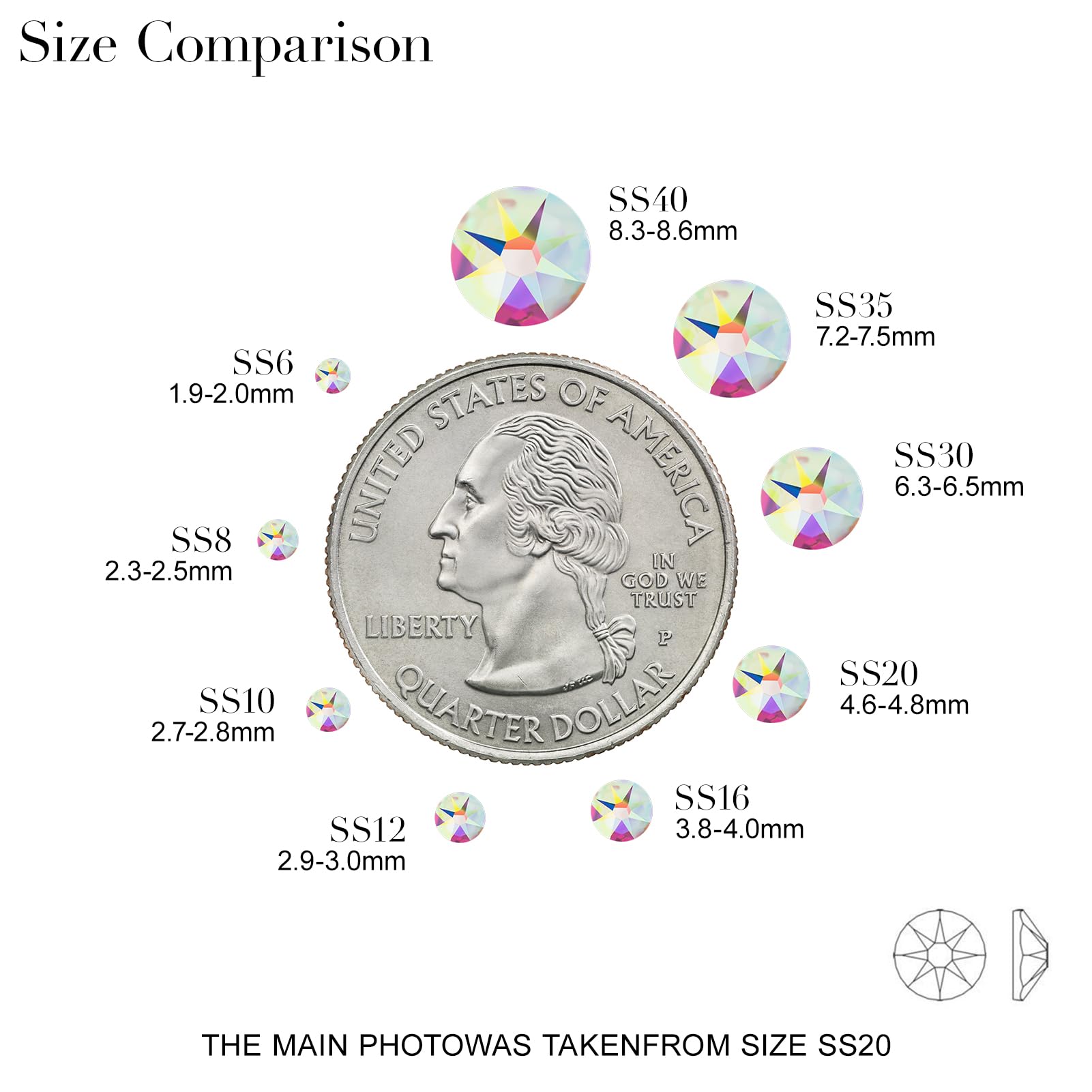 Crystal AB stones 3.0-3.2mm for detailed nail designs.