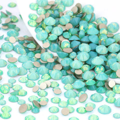 Close up of Novani Green Opal Rhinestones SS16 showing 16 facets for sparkle