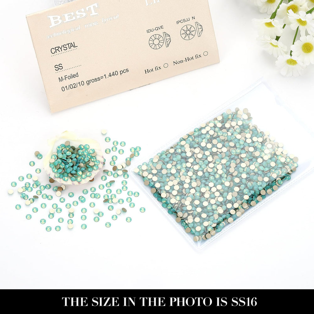 Dance costume embellishment using Novani Green Opal Rhinestones SS16 for sparkle