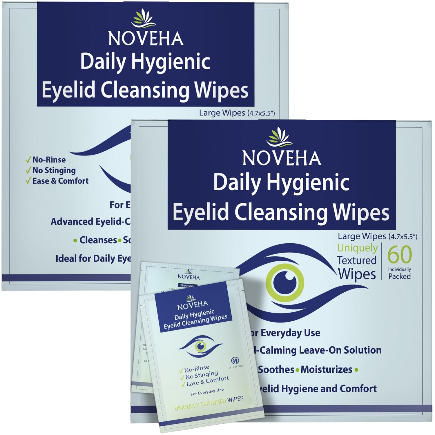 NOVEHA daily eyelid wipe pack: convenient 120 wipes for lasting hygiene.