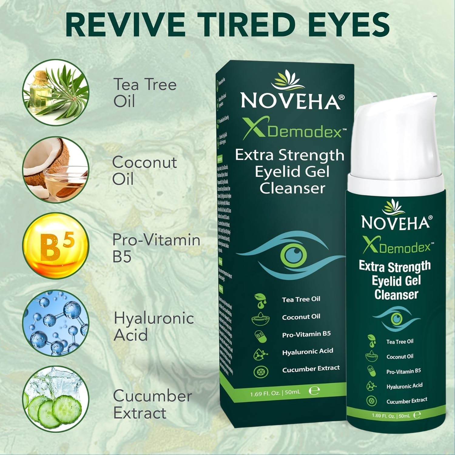 NOVEHA Eyelid Cleanser highlights Pro-Vitamin B5 nourishing touch