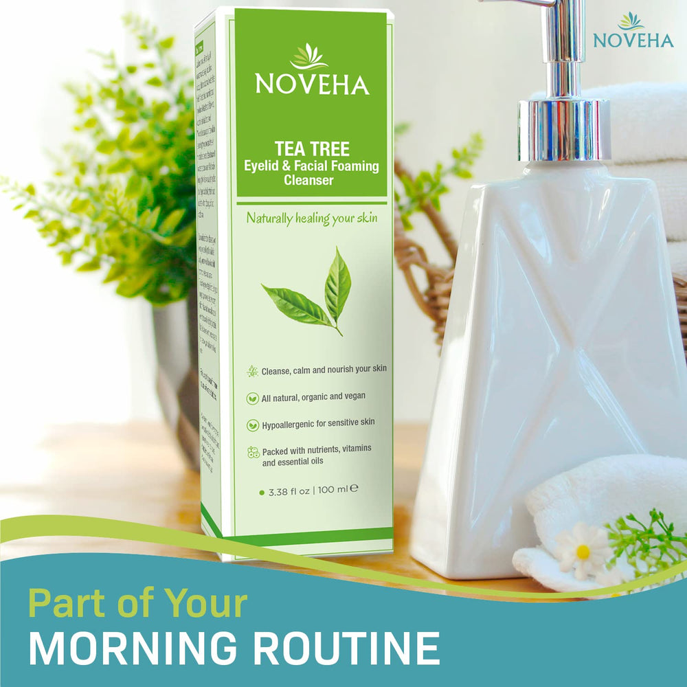 NOVEHA Tea Tree Foaming Cleanser suitable for all skin types and daily routines.