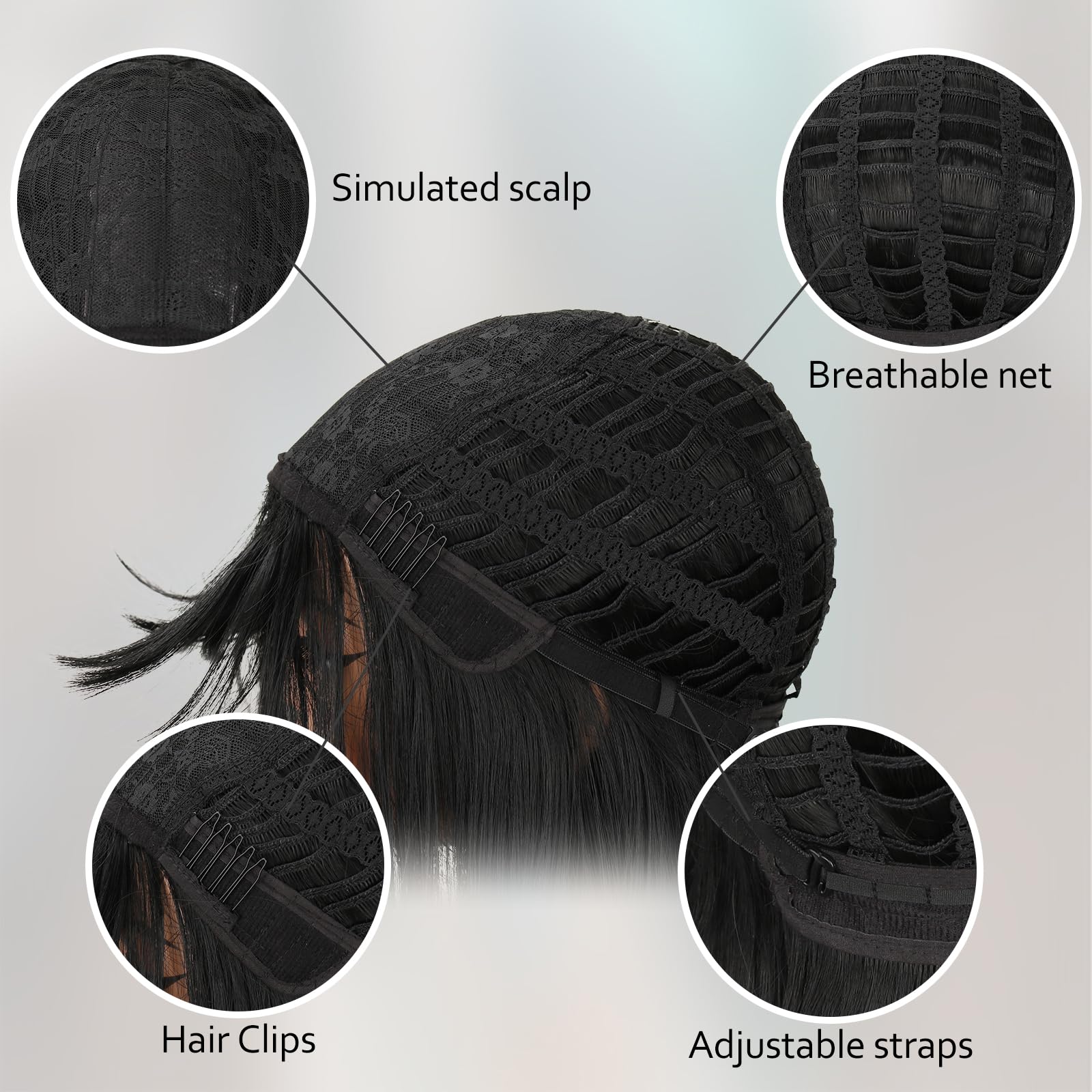NOVFLKW adjustable cap wig with two clips for secure fit