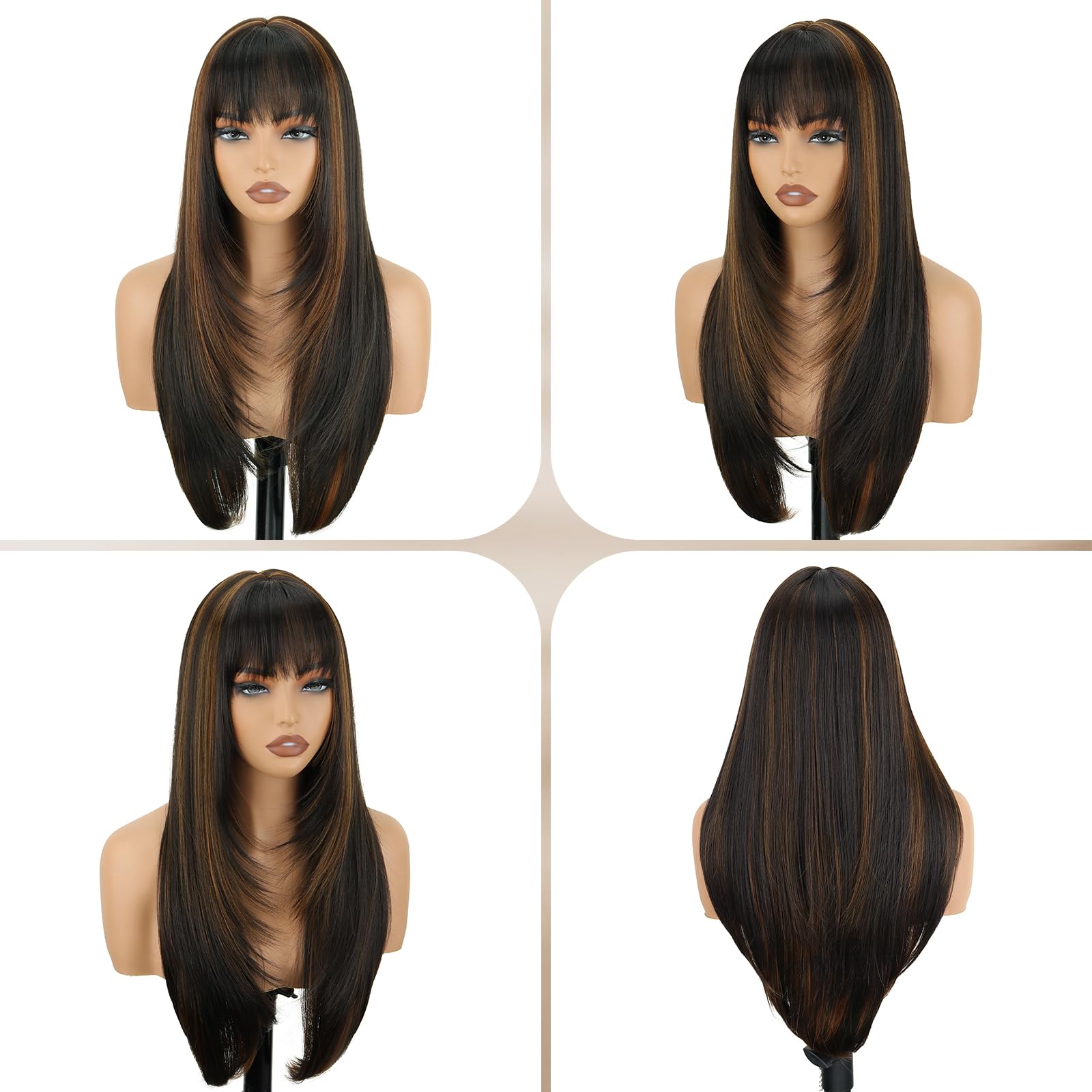 NOVFLKW brown highlight color wig adds versatile daily styling options.