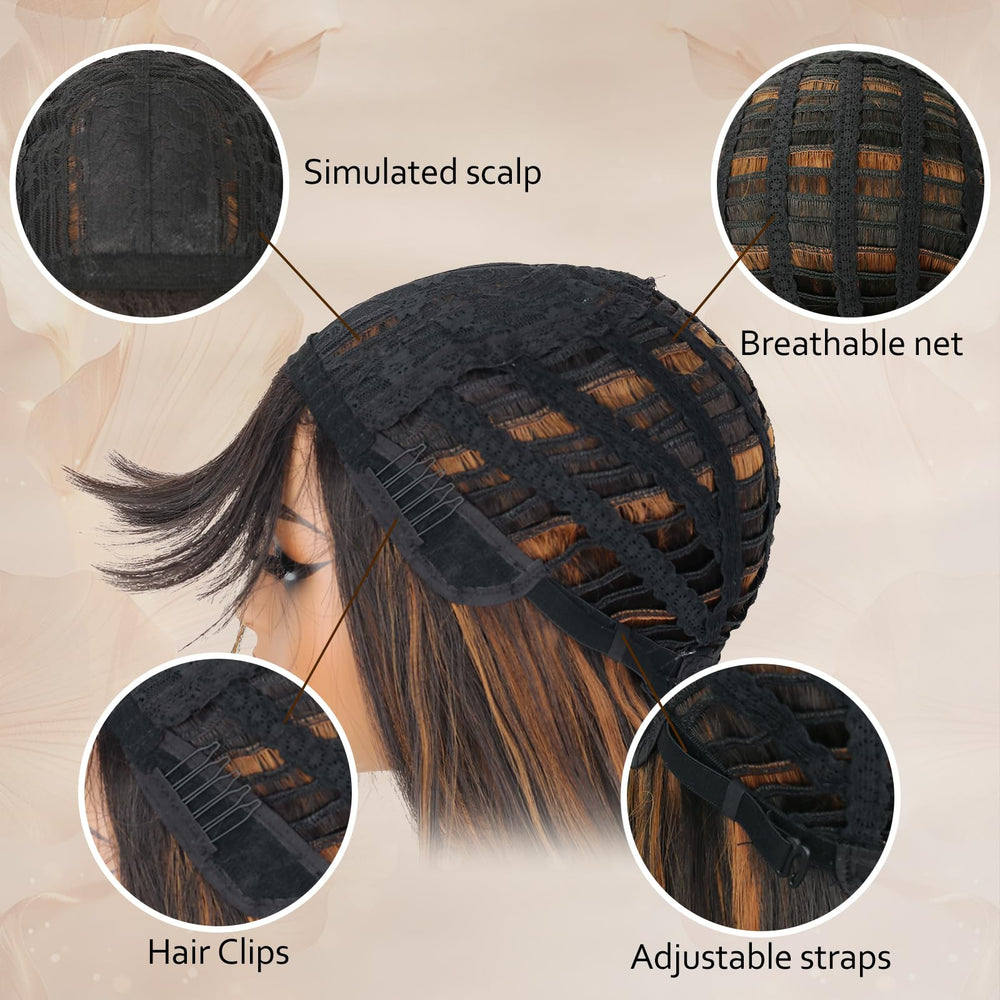 NOVFLKW heat-resistant synthetic fiber wig for easy styling and longevity.
